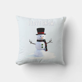 Snowman with hat and scarf. I Love Snow Kudde