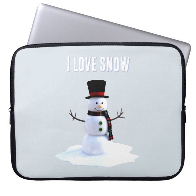 Snowman with hat and scarf. I Love Snow Laptop Fodral (Framsidan)