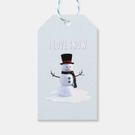 Snowman with hat and scarf. I Love Snow Presentetikett