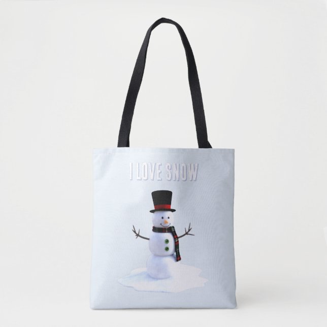 Snowman with hat and scarf. I Love Snow Tygkasse (Framsida)