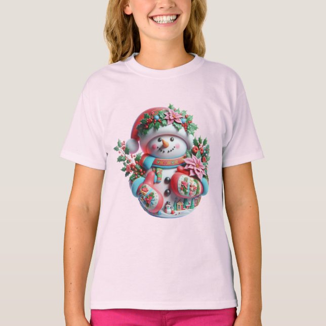  Snowman with Poinsettias, Christmas, Author Natas T Shirt (Framsida)