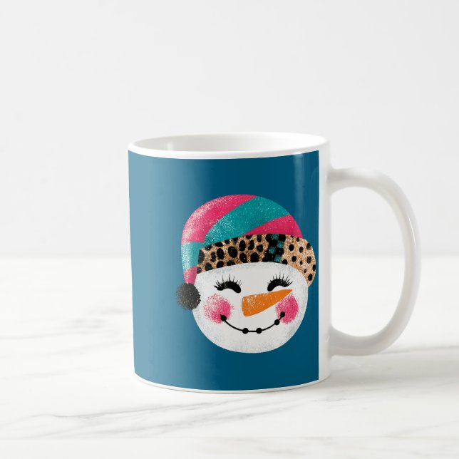 Snowman With Santa Hat And Leopard Pattern  Kaffemugg (Höger)