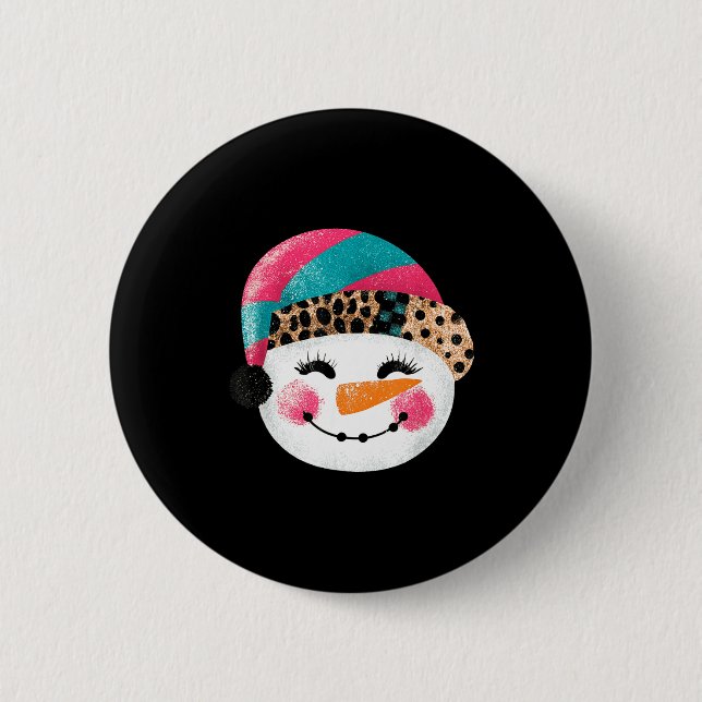 Snowman With Santa Hat And Leopard Pattern  Knapp (Framsida)