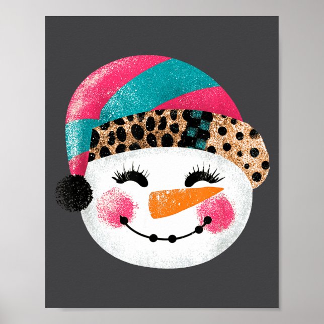 Snowman With Santa Hat And Leopard Pattern  Poster (Framsidan)