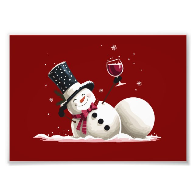 Snowman With Wine Christmas Gift Xmas Holiday  Fototryck (Framsidan)
