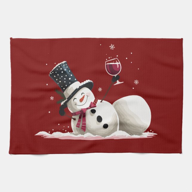 Snowman With Wine Christmas Gift Xmas Holiday  Kökshandduk (Horisontell)