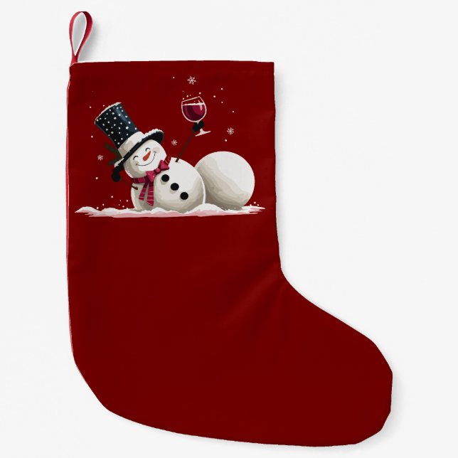 Snowman With Wine Christmas Gift Xmas Holiday  Liten Julstrumpa (Framsidan)