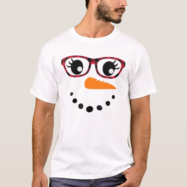 Snowmans Ansikte Carrot Nose Eyelaskleopard Glass T Shirt (Framsida)