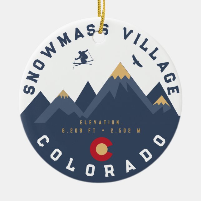 Snowmass Colorado Flagga Retro Sunset Ski Souvenir Julgransprydnad Keramik (Framsidan)