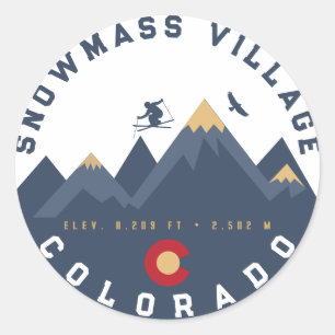Snowmass Colorado Flagga Retro Sunset Ski Souvenir Runt Klistermärke