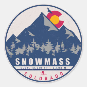Snowmass Colorado Retro Sunset Ski Souvenirs Runt Klistermärke