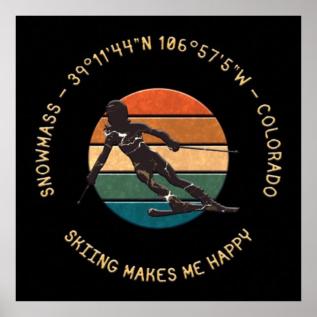 Snowmass, Colorado - Woman Skier, Gult Text Poster (Framsidan)