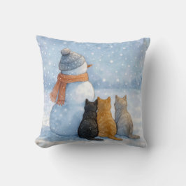 Snowmen and Cats In a Snowy Field Kudde