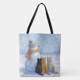 Snowmen and Cats In a Snowy Field Tygkasse