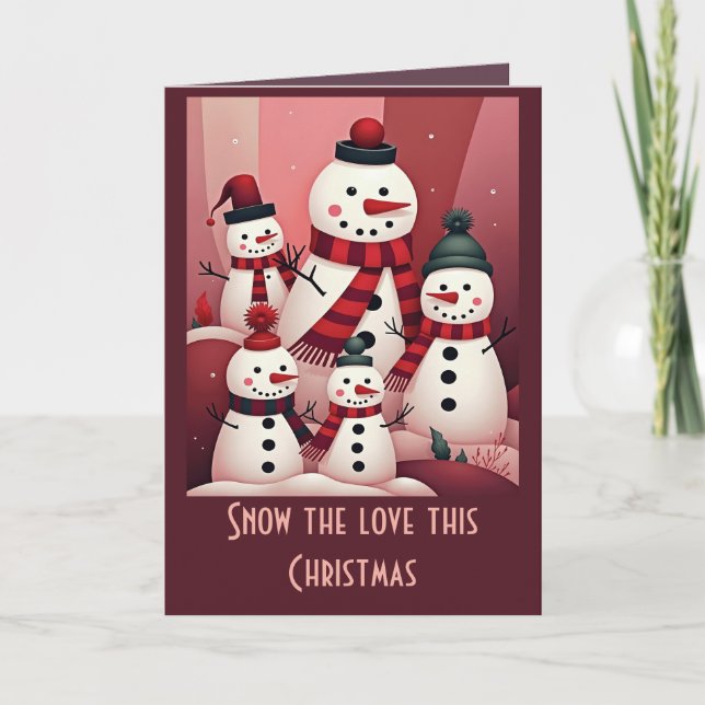 Snowmen In A Sweet Kitschy Christmas Pink Theme  Kort (Framsida)
