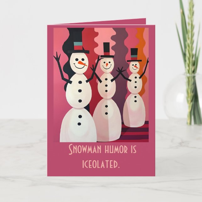 Snowmen Kitschmas Christmas Pink Theme Design Kort (Framsida)