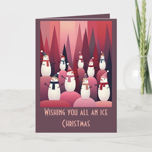 Snowmen Pink Theme Design Kitschy Christmas Kort (Framsida)