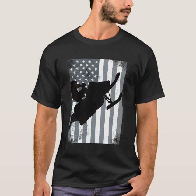 Snowmobile American Flagga Snocross Usa Ride Sled  T Shirt (Framsida)
