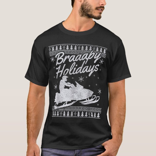 Snowmobile Braapy Holidays Funny Braap Ugly Christ T Shirt (Framsida)