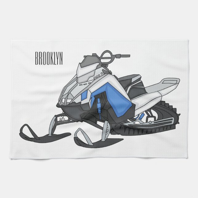 Snowmobile cartoon illustration kökshandduk (Horisontell)