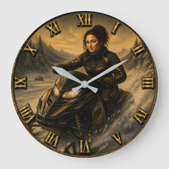  Snowmobile Funny Mona Lisa Snowmobile Rider Gift Stor Klocka (Framsida)