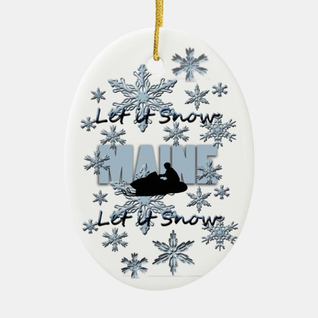 Snowmobile Låt det snöa Maine jul Ornament (Framsidan)
