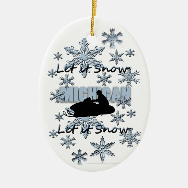 Snowmobile Låt det snöa Michigan jul Ornament (Framsidan)