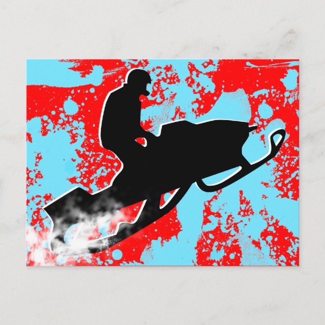 Snowmobile, pulverspår. vykort (Framsida)