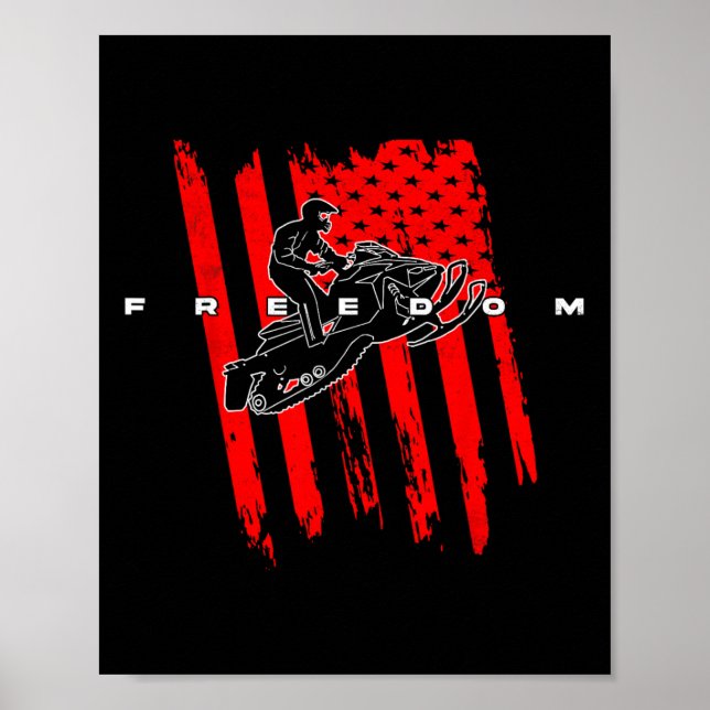 Snowmobile Sled Freedom US Flagga Äventyr Winter S Poster (Framsidan)