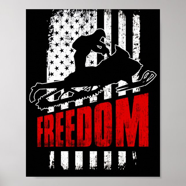 Snowmobile Snowmobiling Freedom Flagga USA Poster (Framsidan)