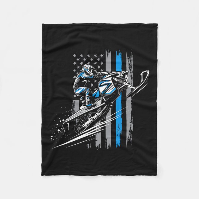 Snowmobile USA flagga Winter Sports SnowMobile Rid Fleecefilt (Framsidan)