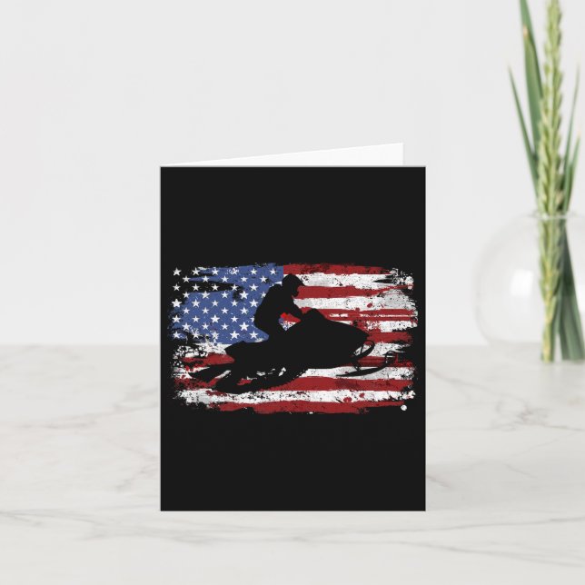 Snowmobile Vintage American Flagga Kort (Framsida)