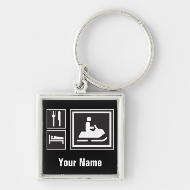 Snowmobilefanatikern - äta, sova, gå snowmobiling! fyrkantig silverfärgad nyckelring (Framsidan)