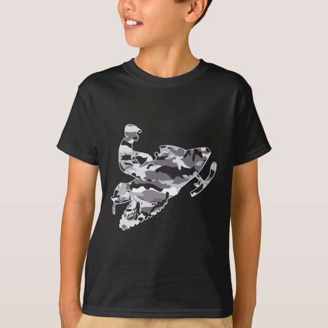 Snowmobiler i Grått Camouflage Tee Shirt (Framsida)
