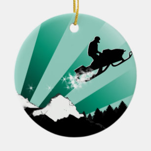 snowmobileslinga julgransprydnad keramik