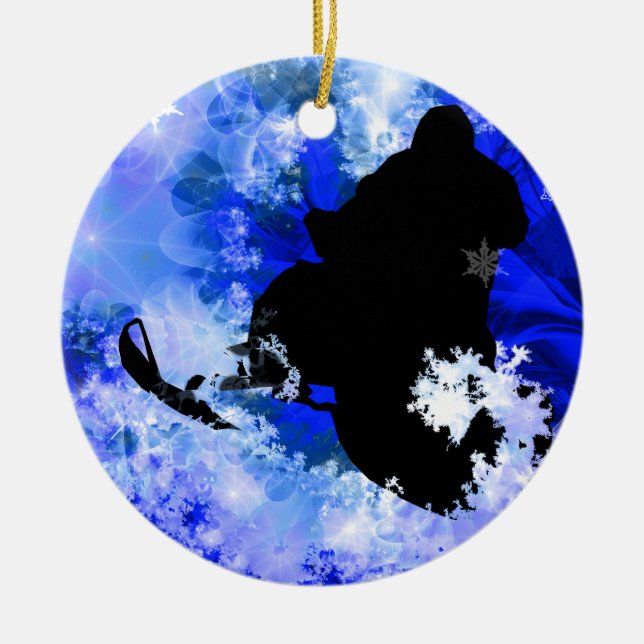 Snowmobiling i lavinen julgransprydnad keramik (Framsidan)