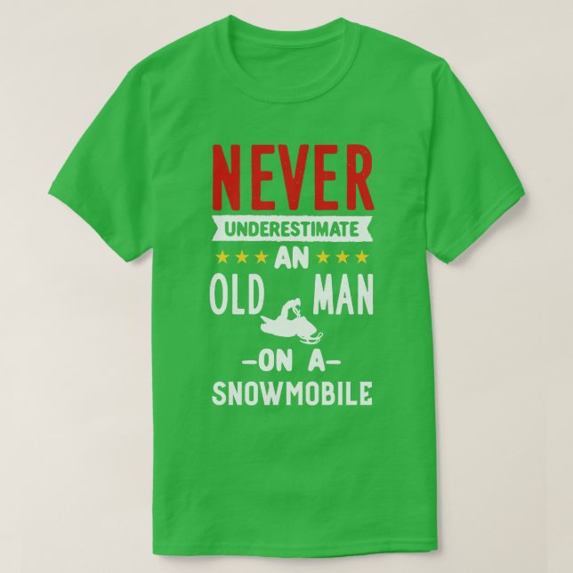 Snowmobiling Old Man på en smula mobil T Shirt (Design framsida)
