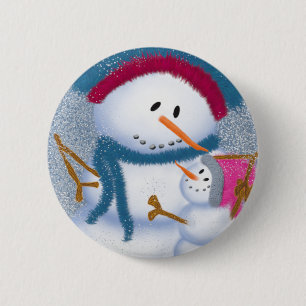 SnowMomma och SnowGirl Illustration Knapp
