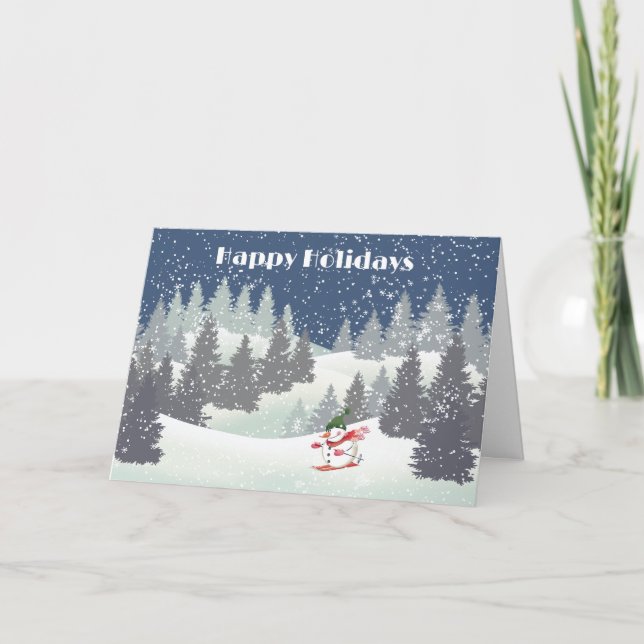 Snowmwan Skier och Winter Gräs Helgkort (Framsida)