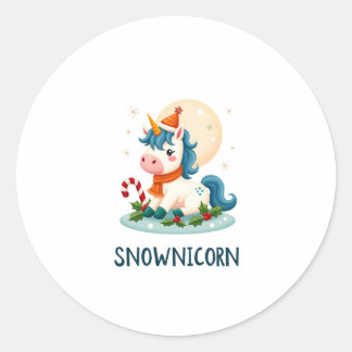 Snownicorn Cute Unicorn Snowman Christmas Girl T-S Runt Klistermärke