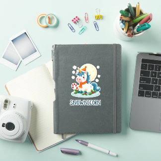 Snownicorn Söt Enhörning Snöman Jul Tjej T-Shirt Klistermärken