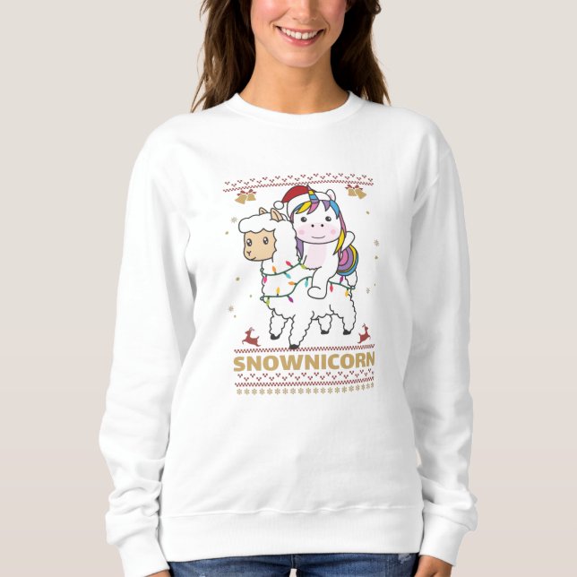 Snownicorn Unicorn Lama jul Winter Animals T Shirt (Framsida)