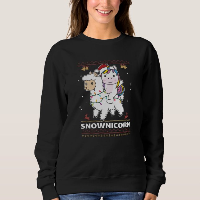 Snownicorn Unicorn Lama jul Winter Animals T Shirt (Framsida)