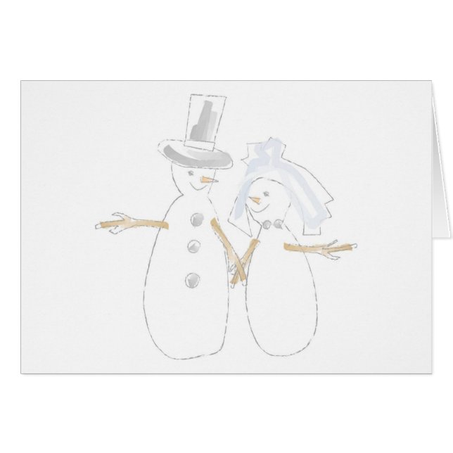 Snowpeople Bride and Groom Hälsningskort (Framsidan Horizontal)