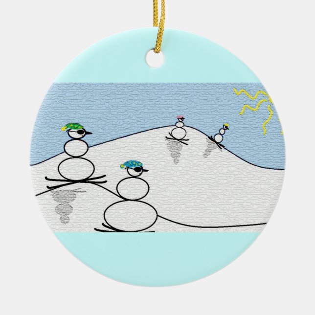 Snowpeople skidåkning julgransprydnad keramik (Framsidan)