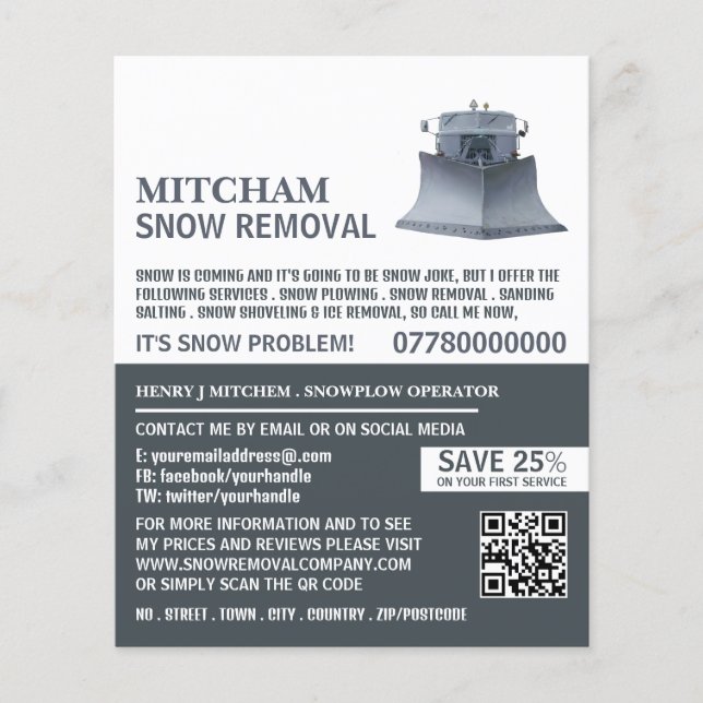 Snowplow, Snö Removal Company Advertising Flygblad (Framsidan)