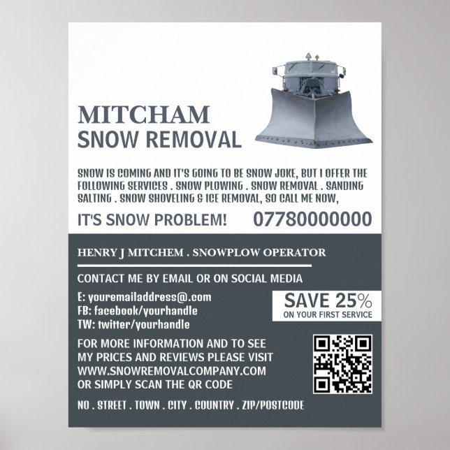 Snowplow, Snö Removal Company Advertising Poster (Framsidan)