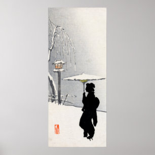 Snowscape och japansk Geisha Poster