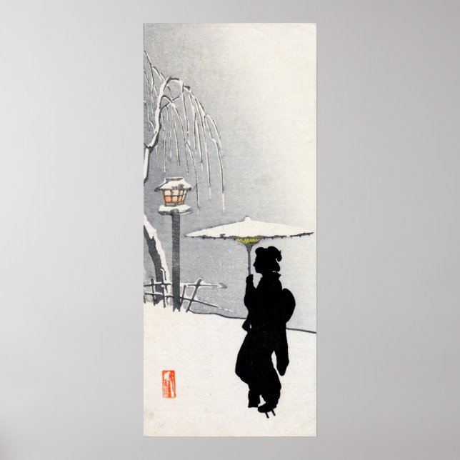 Snowscape och japansk Geisha Poster (Framsidan)