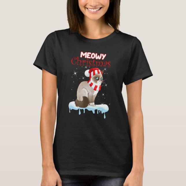 Snowshoe Cat Christmas Meowey Xmas Presents T Shirt (Framsida)